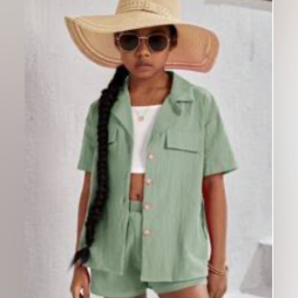 Kids Green Short Sleeve 3 piece set youth 11-12 years old